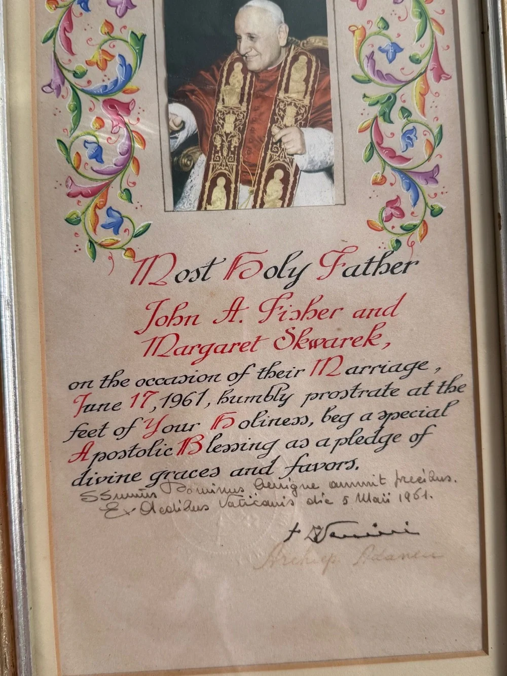 Silver-Tone Framed Religious Certificate with Cream Mat